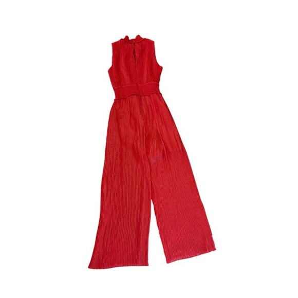 NWOT Nanette Lepore Mock Neck Pleaded Stretchy Waist Jumpsuit Coral Women’s 6 - Picture 6 of 10